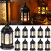Mini Ramadan Candle Mubarak Lantern LED Eid Mubarak Lantern Moon Star Lights Moroccan Style Hanging Lantern for Home Patio Table Wedding Centerpiece Festival Decor (Black, 6 Pieces)