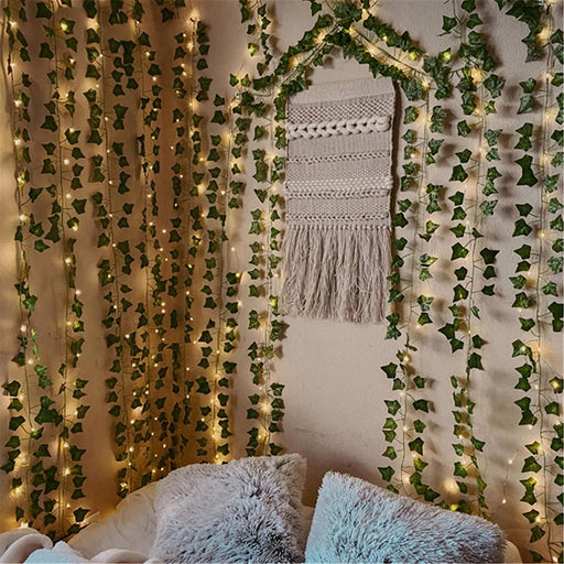 12 Pack Fake Vines for Room Decor with 100 LED String Light Artificial Ivy Garland Hanging Plants Faux Greenery Leaves Bedroom Aesthetic Decor for Home Garden Wall Wedding