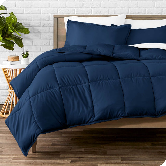 Goose down Alternative Comforter Set, Premium 1800 Collection, with Pillow Shams, 3 Piece Set, Queen, Dark Blue
