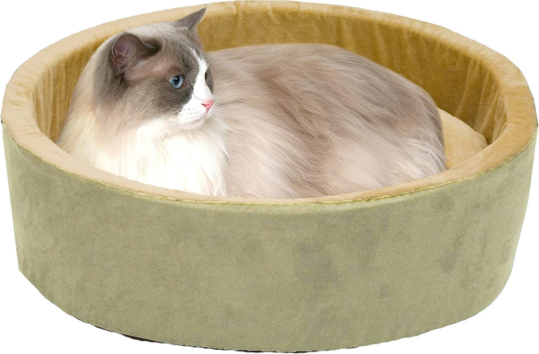 K&H PET PRODUCTS Thermo-Kitty, Heated Cat Bed Large 20 Inches Sage/Tan