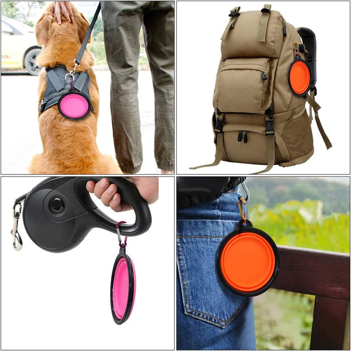 Collapsible Dog Bowl, 2 Pack Collapsible Dog Water Bowls for Cats Dogs, Portable Pet Feeding Watering Dish for Walking Parking Traveling with 2 Carabiners (Small, Orange+Pink)