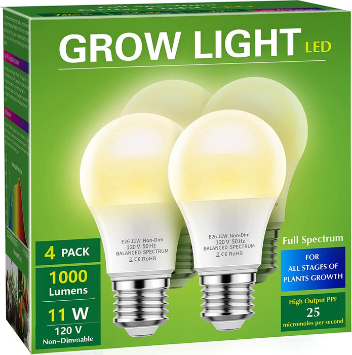 Grow Light Bulbs,  LED Grow Light Bulb A19 Bulb, Full Spectrum Grow Light Bulb, Plant Light Bulbs E26 Base, 11W Grow Bulb 100W Equivalent, Grow Light for Indoor Plants, Seed Starting, 2Pack