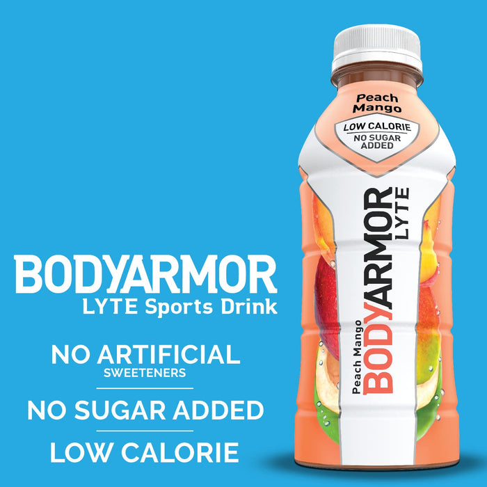 BODYARMOR LYTE Sports Drink Low-Calorie Sports Beverage, Peach Mango, Natural Flavors with Vitamins, Potassium-Packed Electrolytes, Perfect for Athletes, 16 Fl Oz (Pack of 12)