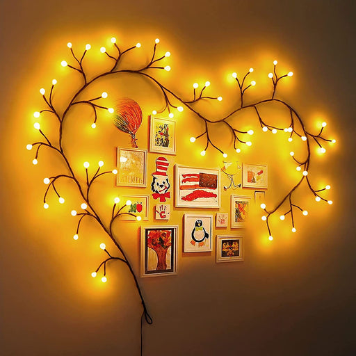 Vines with Lights for Home Decor, Christmas Decorations 7.9Ft Bendable Branch Tree Lights Plug In, 72 Leds Yellow Indoor Lighted Willow Vine Lights for Walls Corner Fireplace Window Living Room Decor