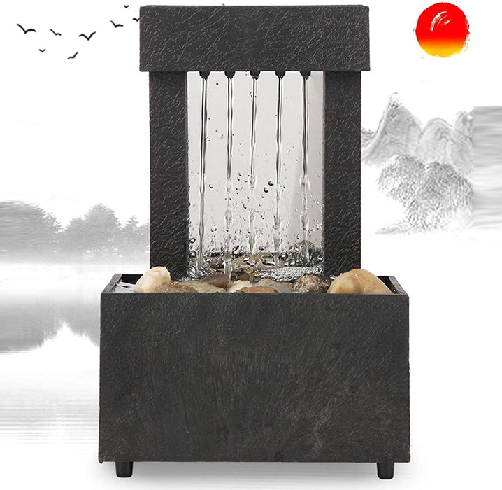 Desktop Fountain, USB LED Indoor Water Fountain Lighted Waterfall Tabletop Fountain with Stones for Office Home Decor