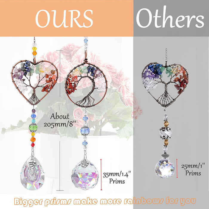 3Pcs Crystal Suncatchers for Windows Hanging Tree of Life Sun Catchers Decor with Prisms for Car, Chakra Feng Shui Decor for Home, Pack of 3