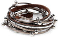 Leather Wrap Bracelet for Women - Handmade Clasp Bangle Bracelet with Pearl Beads Crystal Wristbands Jewelry Gift for Ladies and Mother