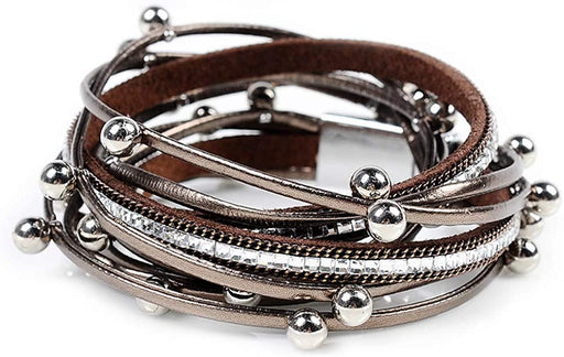Leather Wrap Bracelet for Women - Handmade Clasp Bangle Bracelet with Pearl Beads Crystal Wristbands Jewelry Gift for Ladies and Mother