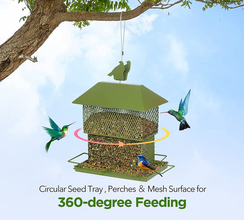 Bird Feeders for Outdoor Hanging, Metal Squirrel Proof Bird Feeder for outside Wild Birds, 6 Perches 4 Lbs Large Seed Capacity, Perfect for Cardinal, Blue Jay, Finch, Gift for Bird Lovers