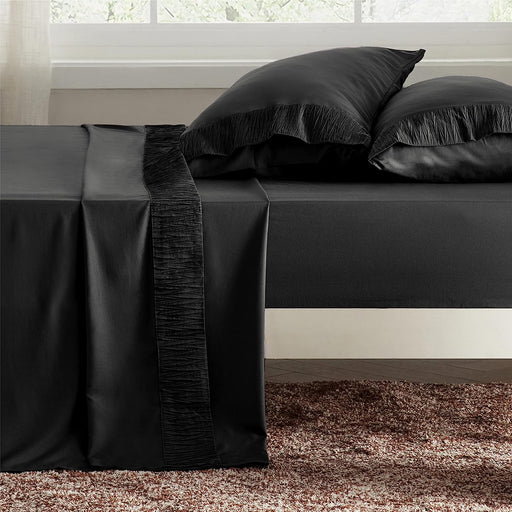 Bedsure Full Size Sheet Sets - Soft 1800 Sheets for Full Size Bed, 4 Pieces Hotel Luxury Black Sheets Full, Easy Care Polyester Microfiber Cooling Bed Sheet Set