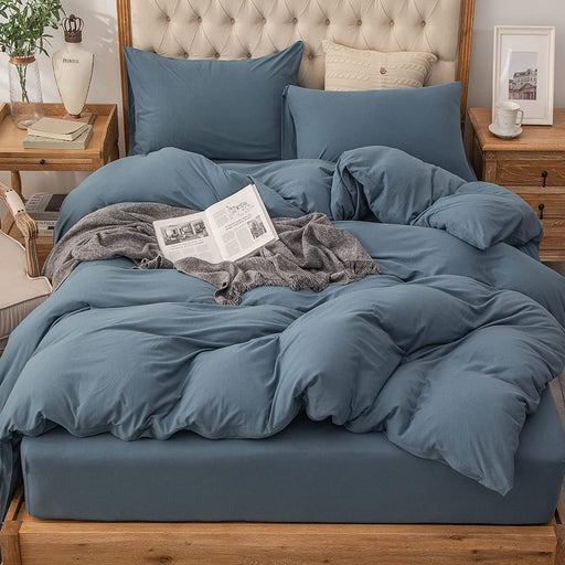 Jersey Knit Duvet Cover Set 100% T-Shirt Cotton Super Soft Comfy 3Pc Bedding Set with Zipper Closure (Solid Cerulean Blue, King)