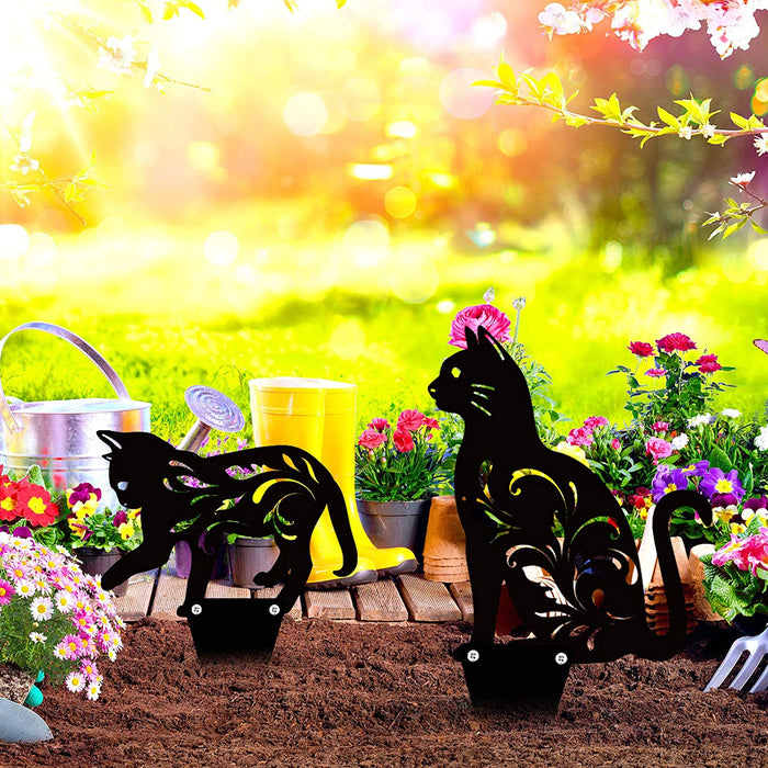 3 Pack Metal Cat Garden Statues Black Cat Silhouette Cat Decorative Garden Stakes Garden Outdoor Statues Animal Stakes for Yard Decor and Lawn Ornaments