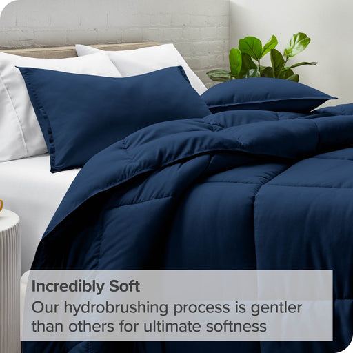 Goose down Alternative Comforter Set, Premium 1800 Collection, with Pillow Shams, 3 Piece Set, Queen, Dark Blue