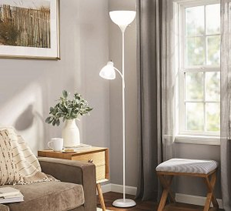 Mainstays 72" Combo Floor Lamp White Finish, White Plastic Shades