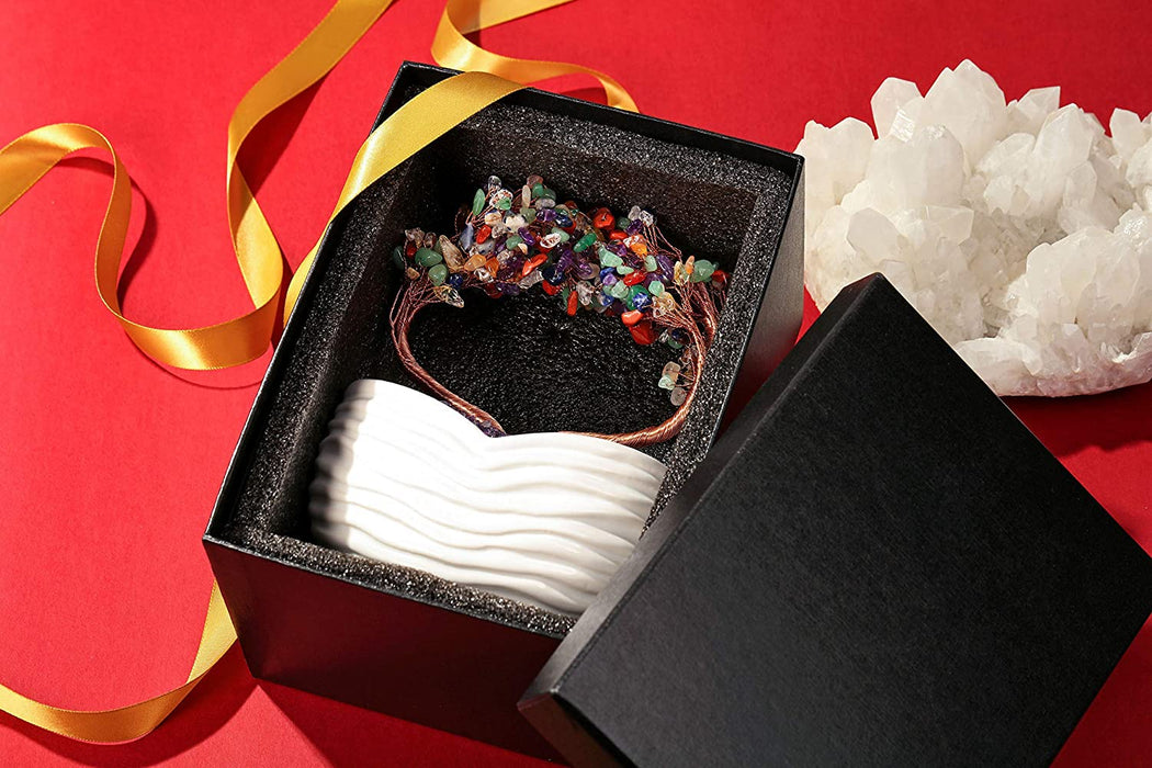 7 Chakra Healing Crystal Heart Money Tree Healing Gemstone Bonsai for Wedding Ceremony Reiki Balancing Energy Meditation Feng Shui Wealth & Good Luck Home Indoor Office Decor 7.87"-8.26"