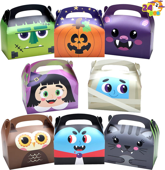 JOYIN 24 Pcs Halloween Goodie Box (5.6‘’X3.2‘’X5.4‘’) for Trick or Treat, Halloween Candy Goody Gift Boxes with Handle Bakery Boxes Halloween Party Treat Boxes for Pastry, Pie, Cupcake Cookies
