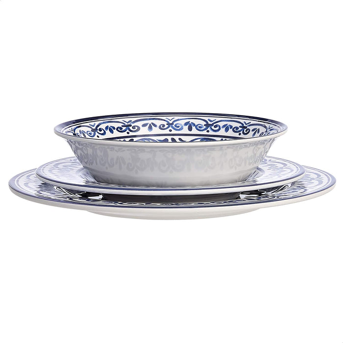 Melamine Dinnerware Set, Service for 4, Traditional Blue and White - Set of 12