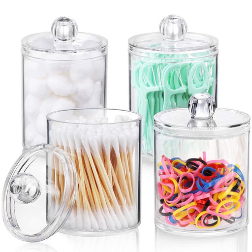 4Pcs Acrylic Clear Qtip Bathroom Canisters with Lidsl,Cosmetic Cotton Holder and Bathroom Accessories Jars