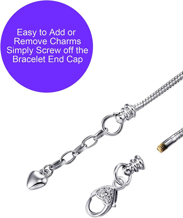 Unicorn Sparkly Crystal Charm Bracelet Bangle with Gift Box Set for Girl Lady