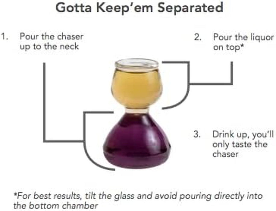 Double Bubble Layered Shot Glass plus Recipe Card – Chaser Shot Glass Jigger for Smooth Tasty Shots – Fun Unique Split Shot Glasses Barware (1.25Oz Top & 2.25Oz Bottom)