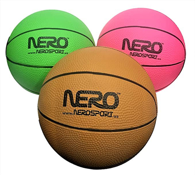 NERO SPORTS High Bounce Ball Rubber Mini Basketball for Kids over 6 and Adults Green Pink Blue Brown