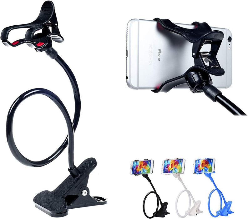 Plastic Flexible Long Arms Gooseneck Clip Clamp Stand Universal Cell Phone Holder - Black