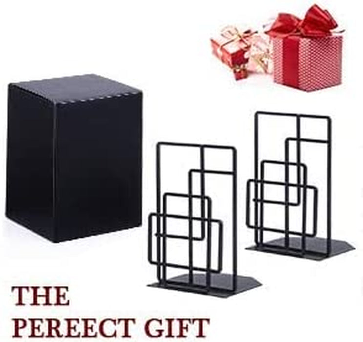 Book Ends Heavy Duty, Decorative Black Bookends for Shelves, Window Lattice Design