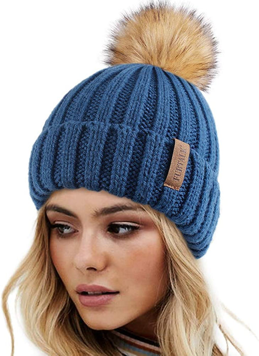 FURTALK Womens Winter Knitted Beanie Hat with Faux Fur Pom Warm Knit Skull Cap Beanie for Women…