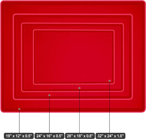 Dog Feeding Mat,Silicone Pet Food and Water Bowl Placemat,Dishwasher, High Raised Edge to Prevent Spills,Nonslip Waterproof Tray to Stop Messes on Floor (19"X12"X0.5", Red)