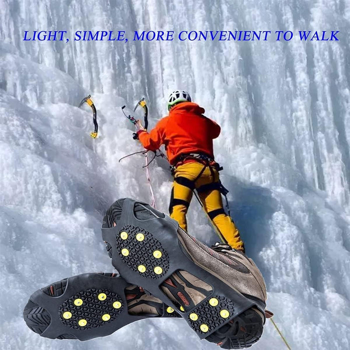 Ice Cleats, Ice Grips Traction Cleats Grippers Non-Slip over Shoe/Boot Rubber Spikes Crampons anti Easy Slip 10 Steel Studs Crampons Slip-On Stretch Footwear