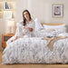 3Pcs White Comforter Set, Soft Microfiber Bedding Plant Flowers Printed Comforter with 2 Pillow Cases for All Seasons(Queen)