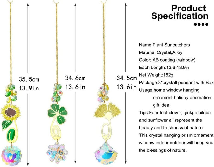 Hanging Crystal Suncatchers Prism, Glass Window Decorations, Rainbow Maker Wind Chime Sun Catcher, Sunflower&Clover&Ginkgo Leaf