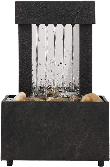 Desktop Fountain, USB LED Indoor Water Fountain Lighted Waterfall Tabletop Fountain with Stones for Office Home Decor