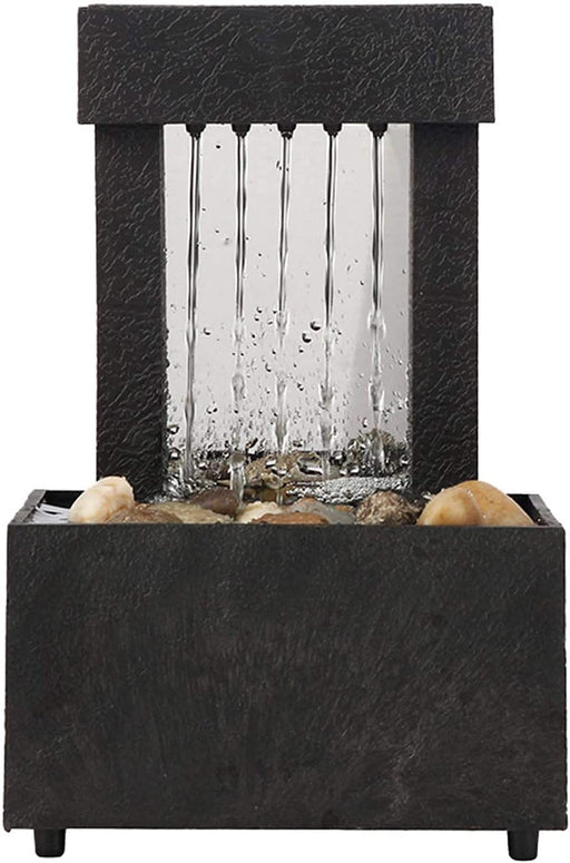 Desktop Fountain, USB LED Indoor Water Fountain Lighted Waterfall Tabletop Fountain with Stones for Office Home Decor