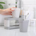 Toothbrush Toothpaste Stand Holder with 2 Cups Bathroom Storage Organizer Plastic White