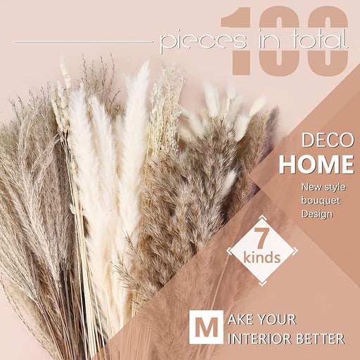 Pampas Grass Home Decor,100Pcs Dried Flowers Bouquet for Wedding Floral Arrangements,Home Decorations,Party Decorations