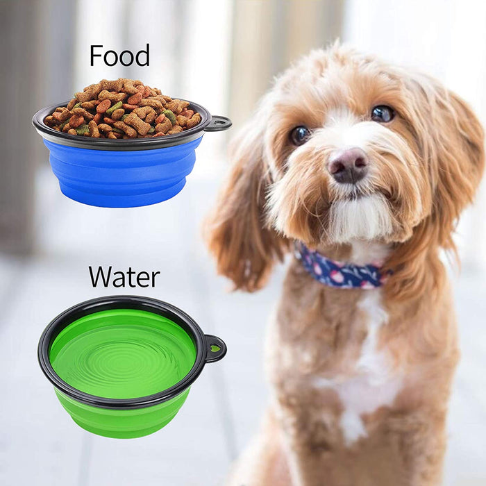 Collapsible Dog Bowls, Portable Travel Dog Bowls, Expandable for Cat Dog Water Bowls Food Feeding, 2 Pack Silicone Pet Bowls with Waste Bag Dispenser