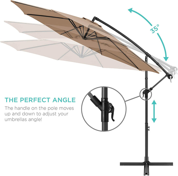 10Ft Offset Hanging Market Patio Umbrella W/Easy Tilt Adjustment, Polyester Shade, 8 Ribs for Backyard, Poolside, Lawn and Garden - Tan