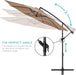 10Ft Offset Hanging Market Patio Umbrella W/Easy Tilt Adjustment, Polyester Shade, 8 Ribs for Backyard, Poolside, Lawn and Garden - Tan