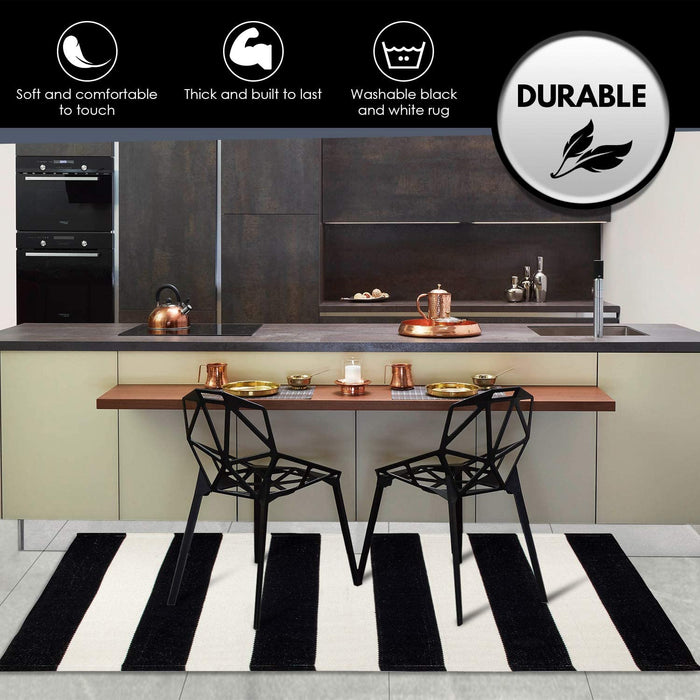 Black and White Striped Rug 27.5 X 43 Inches Cotton Woven Washable Outdoor Rugs for Farmhouse Layered Door Mats Stripe Carpet