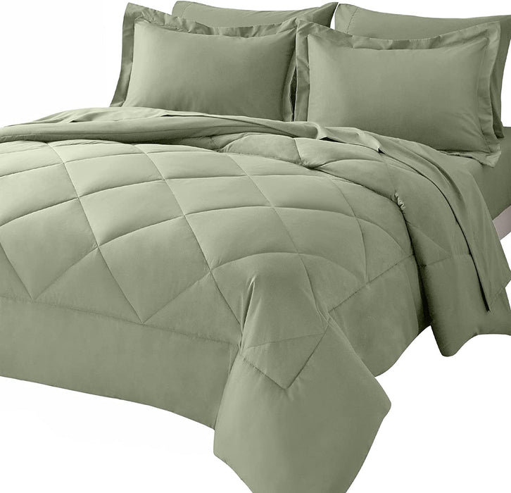 Queen Comforter Set with Sheets 7 Pieces Bed in a Bag Sage Green All Season Bedding Sets with Comforter, Pillow Shams, Flat Sheet, Fitted Sheet and Pillowcases