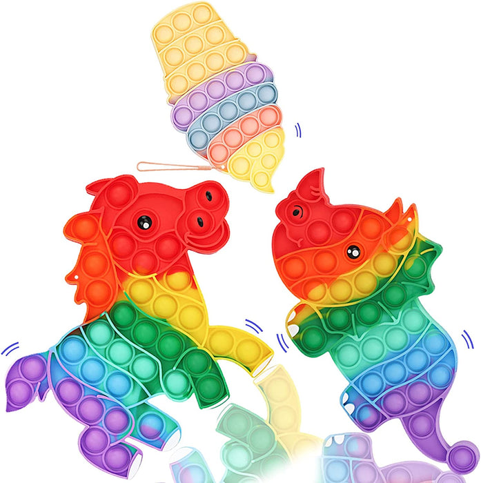 Fidgets Bubble Toys Packs, Pop Push Bubble Popper Fidget Toys Sensory Ice Cream Toys Set It with Lanyard, Silicone Anxiety Stress Relief Toys for Autism Special Needs Child Older (Ice Cream)