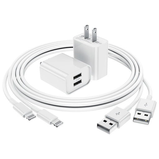 Long Iphone Charger 6Ft, 2Pack [Apple Mfi Certified] Lightning to USB Charging Cable Cord with 2 USB Wall Charger Power Adapter Travel Plug Block for Iphone 13 12 11 Pro XS Max Ipad Case