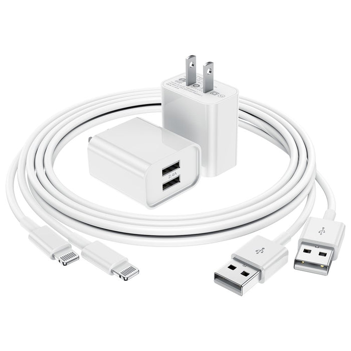 Long Iphone Charger 6Ft, 2Pack [Apple Mfi Certified] Lightning to USB Charging Cable Cord with 2 USB Wall Charger Power Adapter Travel Plug Block for Iphone 13 12 11 Pro XS Max Ipad Case