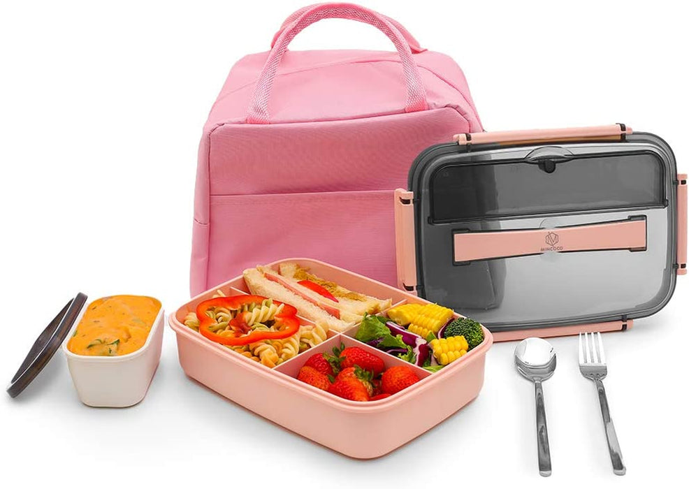 Bento Lunch Box Leak-Proof Eco-Friendly Bento Box Food Storage Containers with Sauce Jar and Stainless Spoon&Fork for Adults Women Men Kids