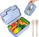 Bento Box for Kids Adults Lunch Box with 3 Compartment,Wheat Fiber Leak Proof Food Container with Spoon & Fork,1200Ml Lunch Boxes Containers for Men Women (Model2-Blue)
