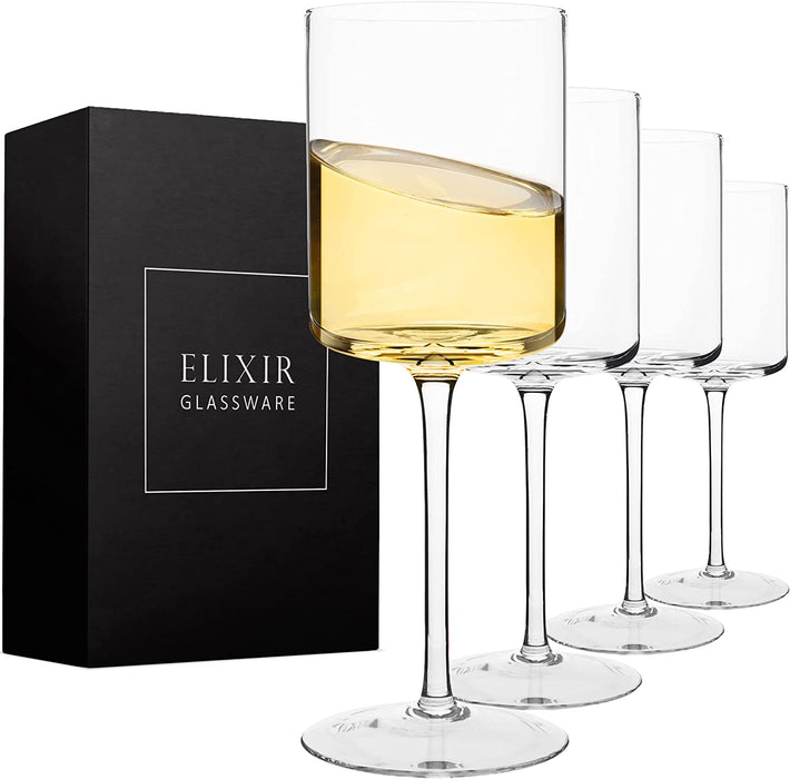 Edge Wine Glasses, Modern & Elegant Square Glass Set of 2, Large Red Wine or White Wine Glass - Unique Gift for Women, Men, Wedding, Anniversary - 14Oz