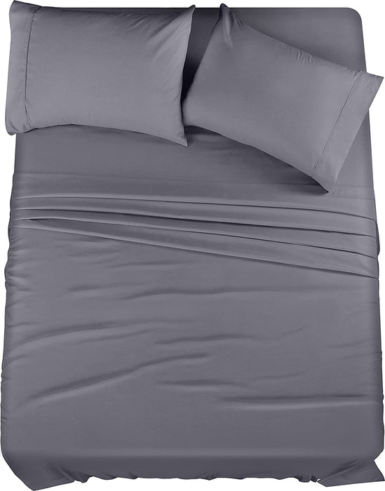 Queen Bed Sheets Set - 4 Piece Bedding - Brushed Microfiber - Shrinkage and Fade Resistant - Easy Care (Queen, Grey)