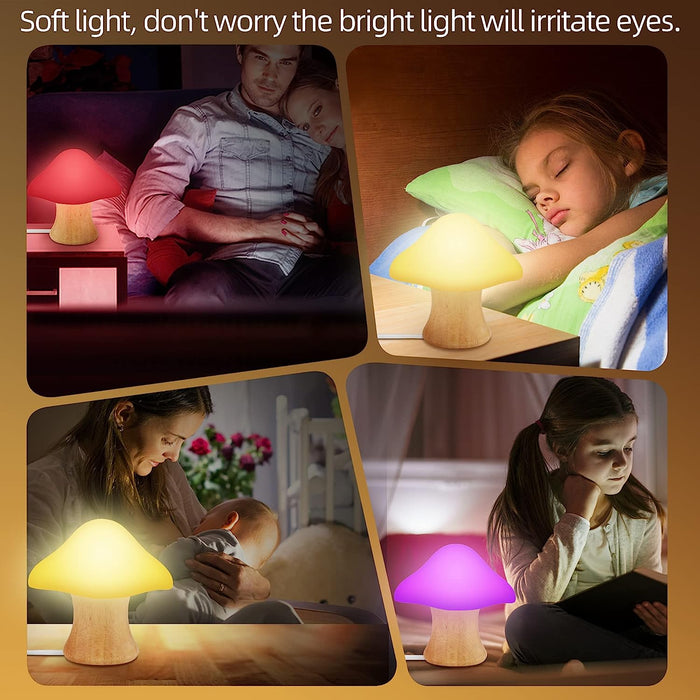 Wooden Mushroom Lamp Mushroom Night Light with 16 Color Changing and Dimmable Anniversary Birthday Gifts for Women Mom Grandma