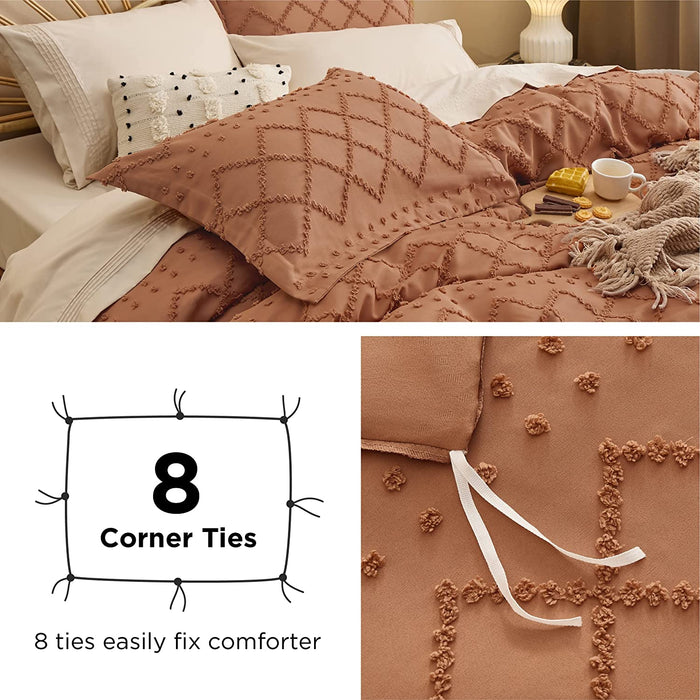 Bedsure Twin Duvet Cover Set - Duvet Cover Twin Size, Twin Bohobedding for All Seasons, 2 Pieces Embroidery Shabby Chic Home Bedding Duvet Cover Set (Burnt Orange, Twin, 68X90'')